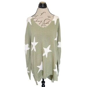 A Beautiful Soul Sweater Stars green Knit Oversized Size A Size (1X ) Ribbed